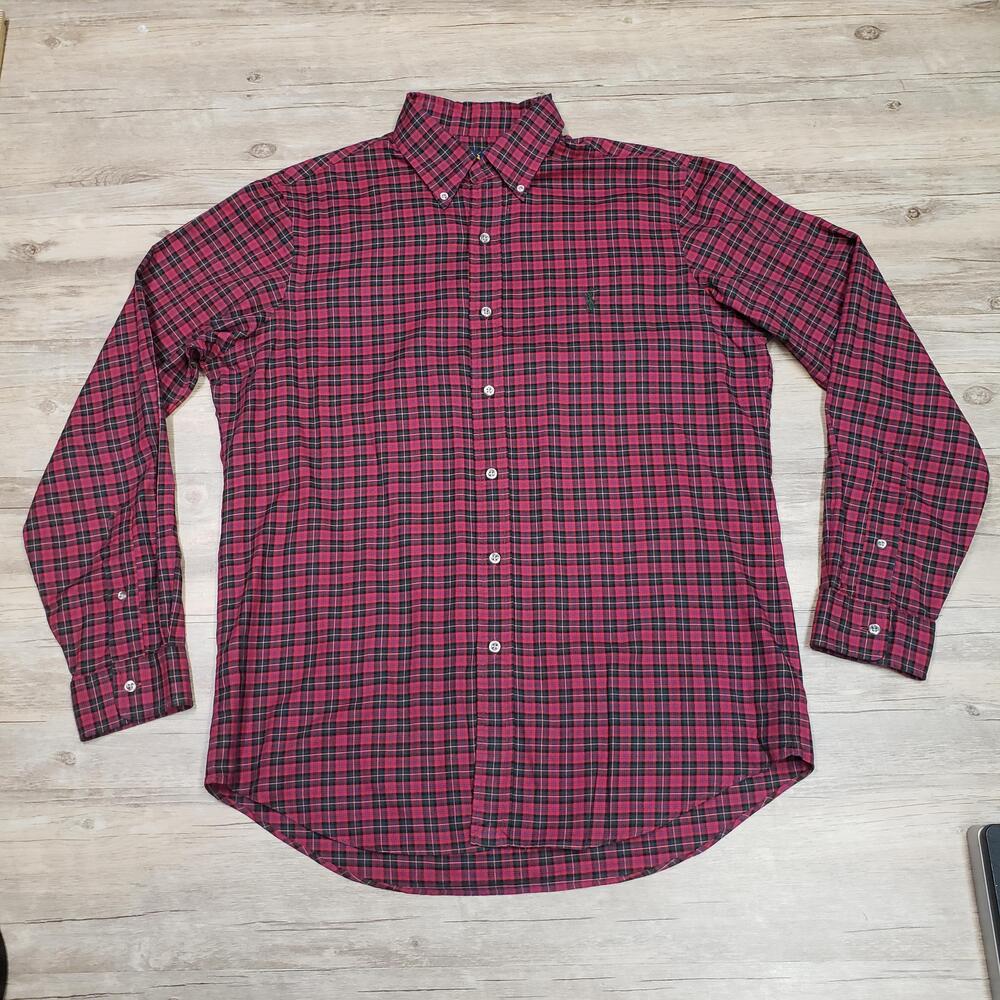Ralph Lauren Shirt Mens Medium Red Plaid Long Sleeve Button Down Twill Casual